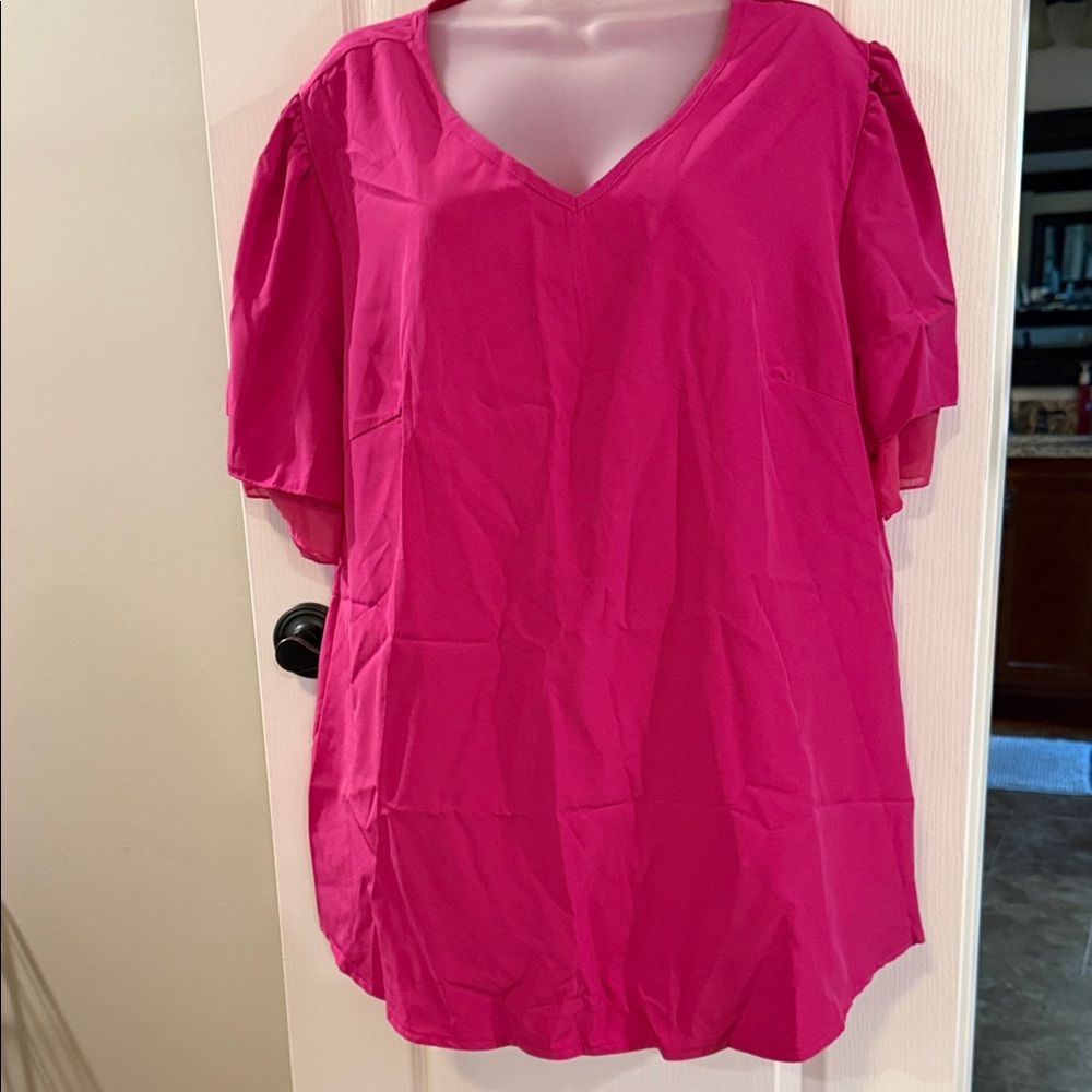 SHEIN Hot Pink V-Neck Blouse